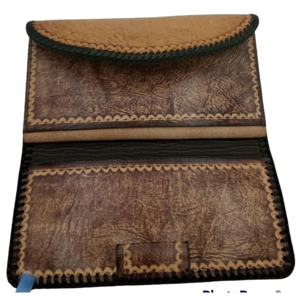 Vintage Wallet Hand Tooled Leather Wallet Hummingbird Floral Scene Whipstitched - Picture 5 of 10